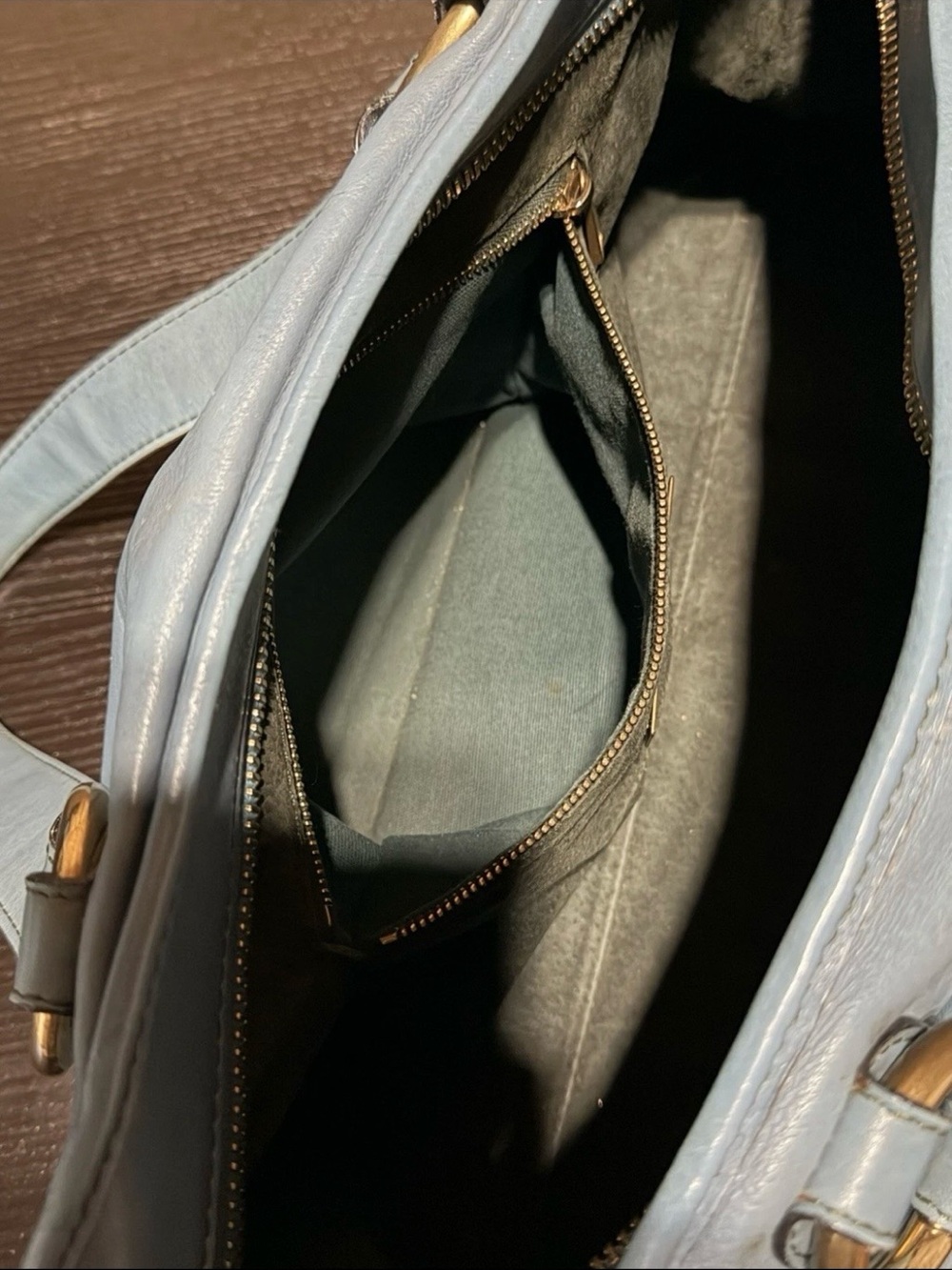 Marc Jacobs Light Blue Leather Shoulder Bag with Front Pockets. - Picture 9 of 10